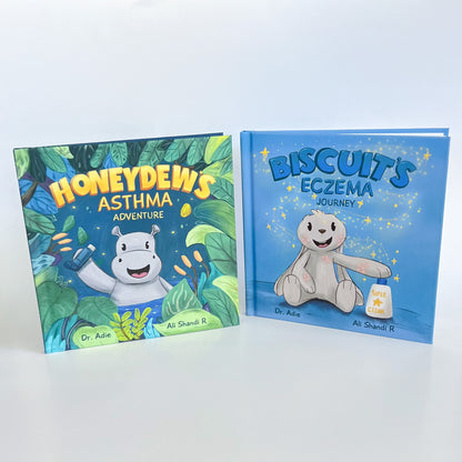 carabie childrens book bundle featuring honeydew's asthma adventure and biscuit's eczema journey